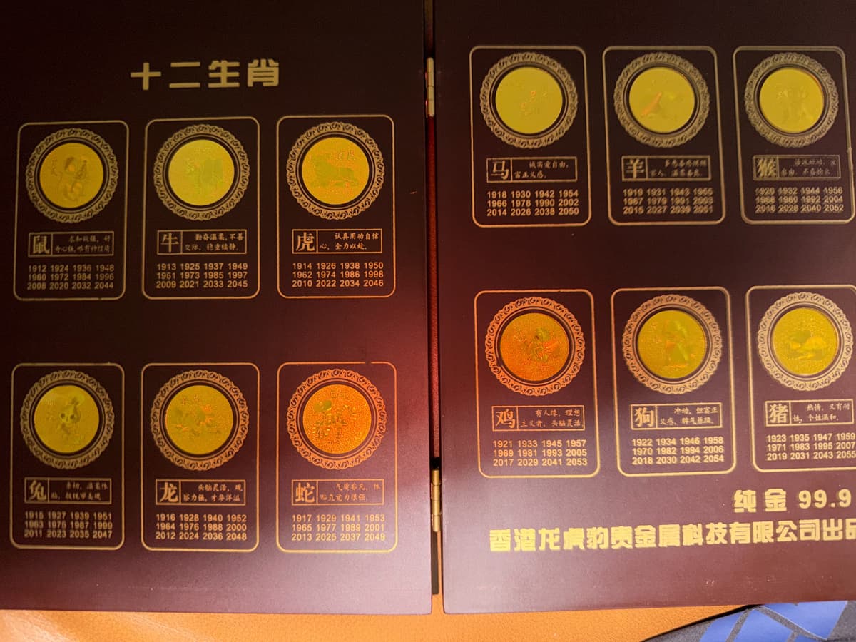 Chinese Zodiac 12 Animals Pure Gold 99.9 Commemorative Medallion Set
