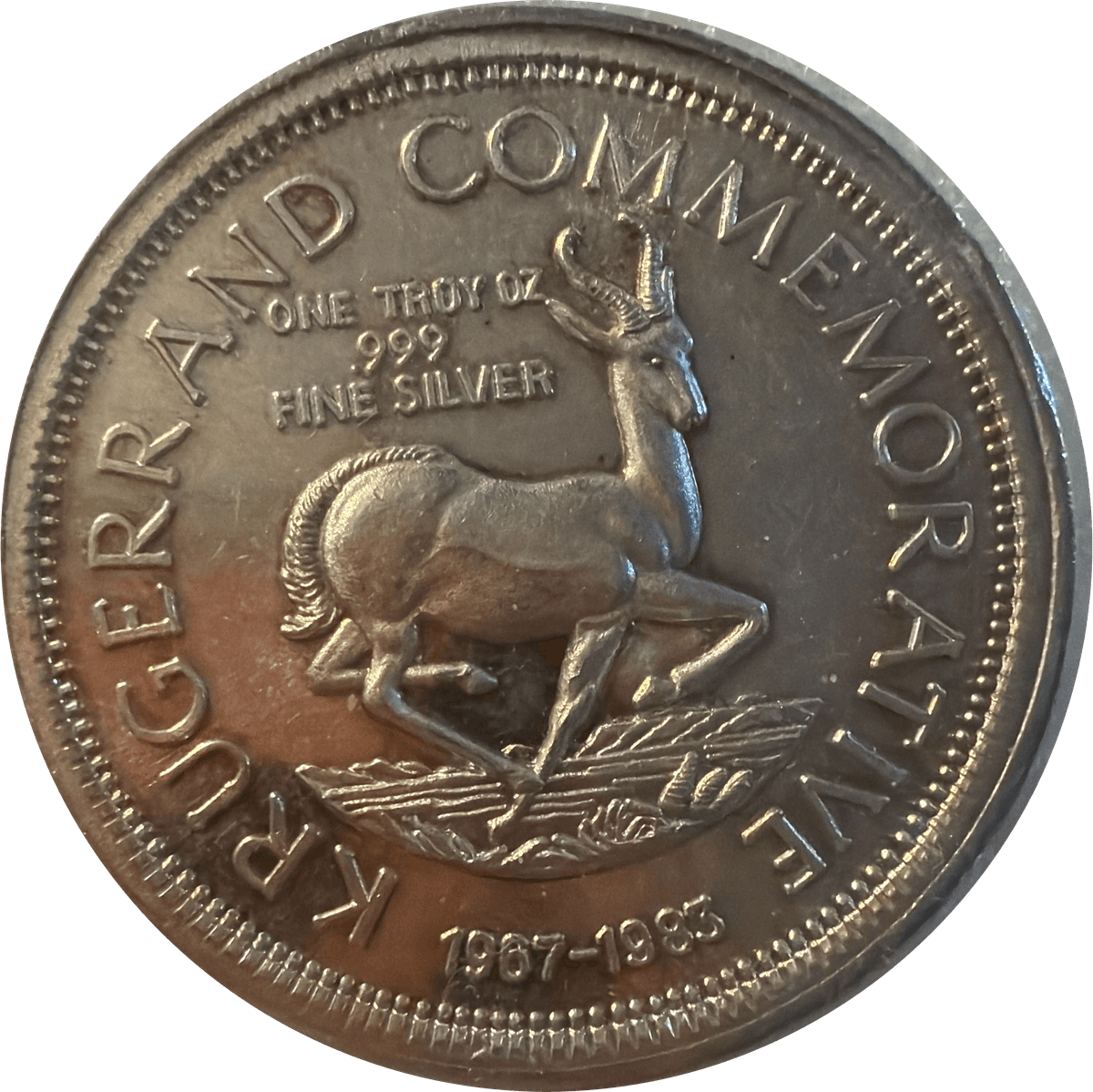 1967-1988 Krugerrand Commemorative One Troy Oz .999 Fine Silver Round