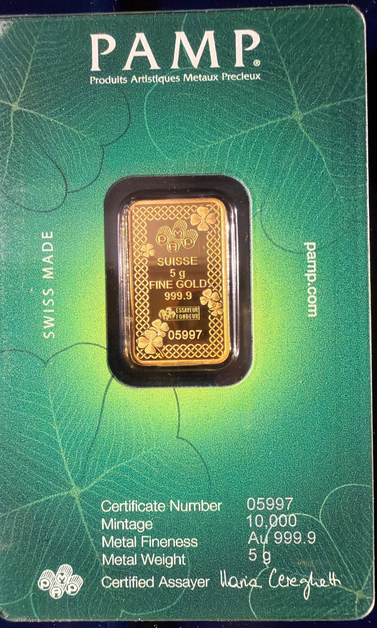 PAMP Suisse Fortune Clover 5 gram Gold Bar