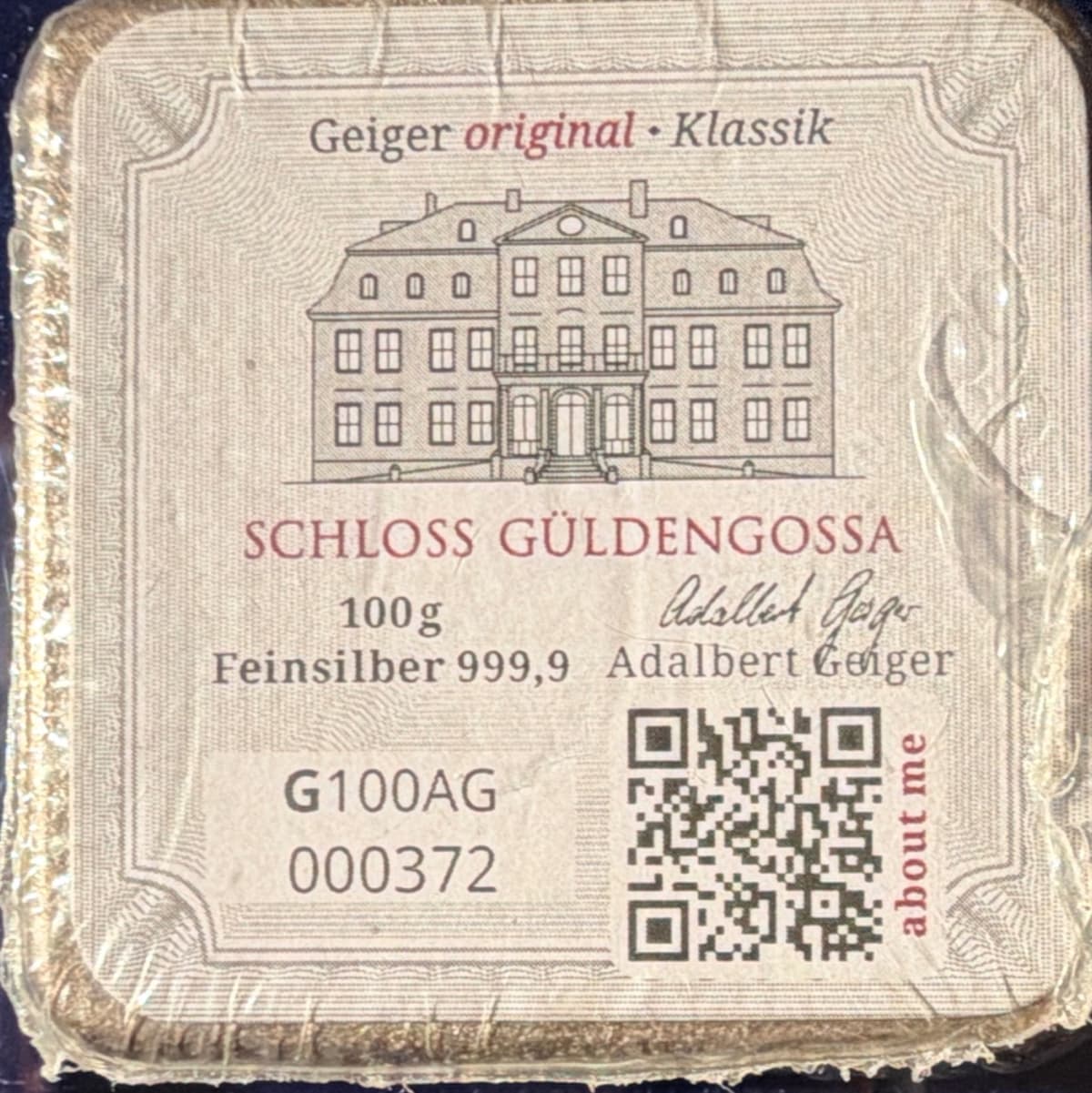 Geiger Edelmetalle Schloss Güldengossa 100g Silver Bar